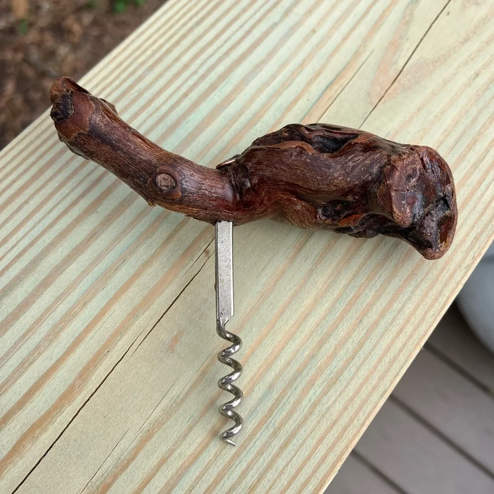 Vintage Wooden Handle Corkscrew - Rustic Grape Vine Wine Opener